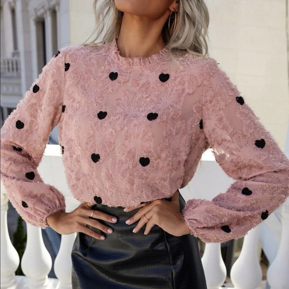 Boho pink hearts print floral fuzzy blouse - Picture 6 of 7